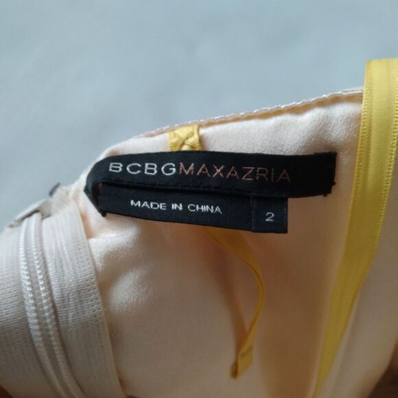 BCBGMAXAZRIA Yellow & White Tie Front Strapless Bubble Mini Dress Women's Size 2 - Picture 3 of 14